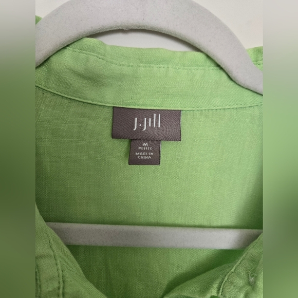 J. Jill Bright Green Linen Button Down Women's Shirt | Size M - Picture 3 of 6